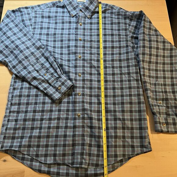 LL Bean Shirt Men M Reg US Navy Tartan Casual Preppy Button Down Pocket READ - Picture 2 of 9